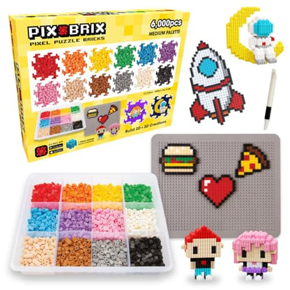 Pix Brix Pixel Puzzle Building Bricks, 6,000 Pcs Container, Medium Palette - color: Medium, size: 6000pc