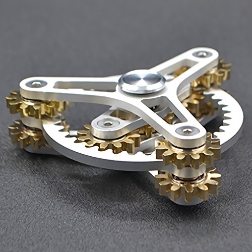 Pure Brass Fidget Spinner Gears Linkage Fidget Gyro Toy Metal DIY Hand Spinner Spins Long Time EDC Focus Meditation Break Bad Habits ADHD with Multiple Premium Bearings (12 Bearings White)