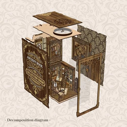 DIY Ancient Library Book Nook Kit, Wooden 3D Puzzle with LED Light, Miniature Bookshelf Model, Cultural Decor for Adults, 411 Pieces (Ancient Library) - style: Ancient Library