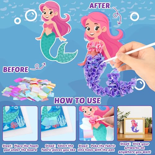 Lonfliness 8 Pcs Mermaid Poke in Craft Kits for Kids Mess Free DIY Art - style: Mermaid