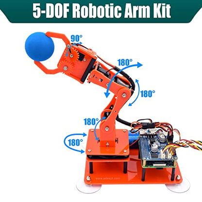 Adeept 5-DOF Robotic Arm Kit, Programmable DIY Coding STEM Kits for RPi - color: Orange
