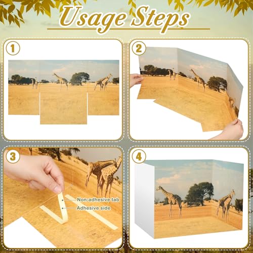 AmazingSpark 2 Set Grassland Diorama Box and Fake Grass Decor, Africa Safari Animal Diorama Project Supplies Set, Cardboard Display Case Kit & Artificial Grass with Double Sided Tapes for DIY Crafts - style: Grassland