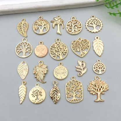 WOCRAFT 60pcs KC Gold Tree Leaf Bracelet Charms for Jewelry Making Sets DIY Necklace Bracelet Keychain Crafting Charms Kit Craft Supplies (SN890) - color: KC Gold, size: Tree Leaf Charms