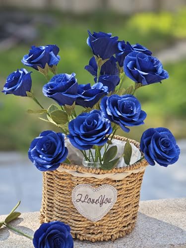 Navy Blue Crepe Paper Rose Flower DIY Making Kit 18 pcs for Wedding Bridal Bouquet Centerpieces Party - color: Navy Blue