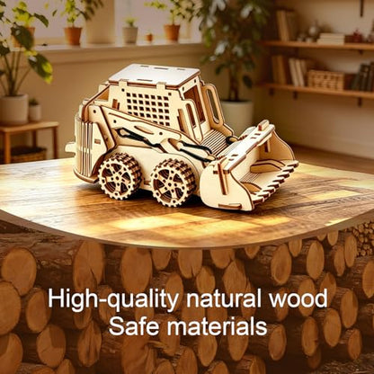 Wooden 3D Puzzle, Creative DIY Model Building Kit for Adults, Handmade Wooden Craft Collectible Ornament, Hobby Gift for Adults & Men, 60 Pieces Bulldozer, Basswood Material