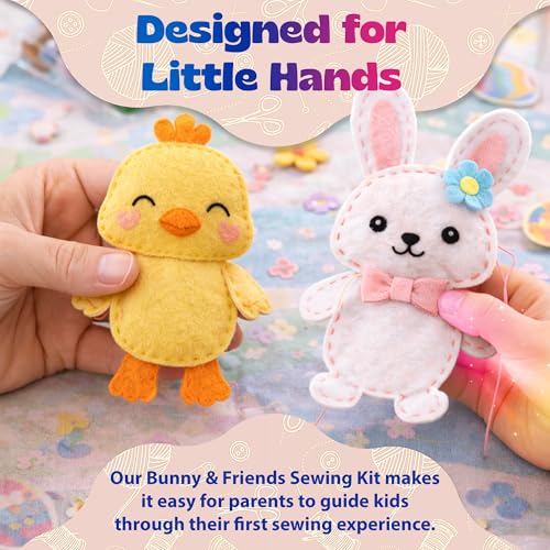 Pinwheel Crafts Bunny Sewing Kit for Kids – DIY Felt Sewing Craft Kit with Pre-Cut Fabric, Needle, Thread & Stuffing – Learn to Sew Beginner Kit, Easter Crafts & Kids Arts and Crafts Ages 6-12 - color: Bunny