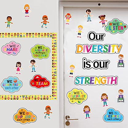 Diversity Bulletin Board Decoration Set Diverse Students Borders Cutouts for Party School Classroom Door Welcome Bulletin Board Craft Home Wall(Our Diversity is Our Strength) - style: Our Diversity is Our Strength