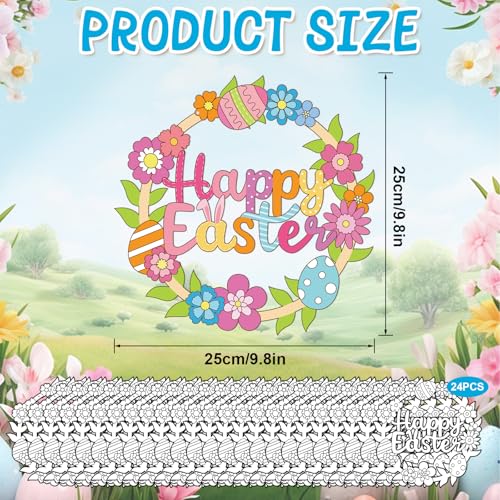 Sereliy 24 Pcs Easter Coloring Wreath Crafts, Color Your Own Easter Crafts, DIY Paper Eggs Wreath for Home Activities Games. (Egg.24PCS) - color: Egg.24PCS