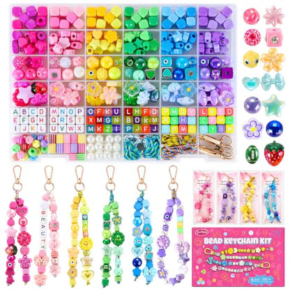 Funtopia DIY Bag Charms, 394 Pcs Acrylic Bead Keychain Making Kit