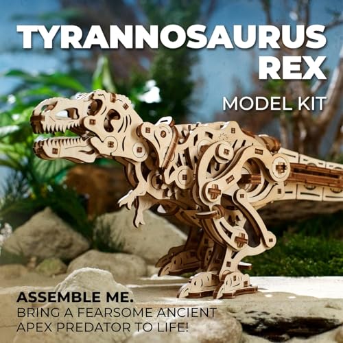 UGEARS Tyrannosaurus Rex, 3D Puzzle, 5.8-inch Height, Rex Dinosaur Puzzle Kit Mechanical Models, Automaton Kit, Brain Teaser - style: Tyrannosaurus Rex