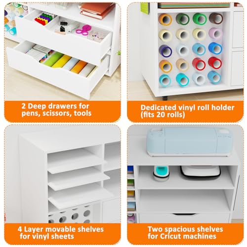 Rolling Craft Storage Cart with 2 Drawers Compatible for Cricut