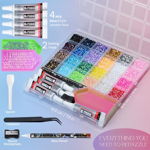 30000 Pcs Resin Jelly Rhinestones Kit, Multicolor 4mm Flatback Rhinestones with 4 Pcs B7000 Jewelry Glue & Tools, All-in-One Bedazzling Kit for DIY Arts & Crafts Gifts - color: 24 Colors 4mm, size: X-Large