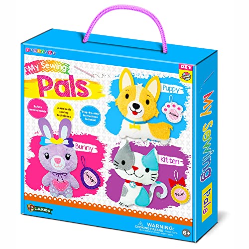 C.S. Kids Magic World DIY Personalised Sewing Kit - My Sewing Pals (Puppy/Bunny/Kitten)|Arts & Crafts Gifts | Educational Sewing Kit for Kids | Sew Your Own (Safety Needle & Instruction Included)