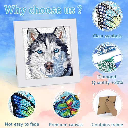 Libfx Diamond Art Kits for Kids with Frame Diamond Art for Girls Boys Beginners Arts and Crafts Birthday Gifts (Husky) - color: Husky