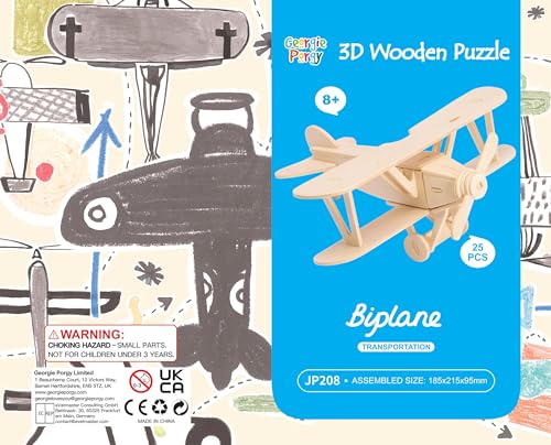 Georgie Porgy 3D Wooden Puzzles for Kids Toys Construction Woodcraft Kits DIY Model Puzzle Kits Birthday Gifts Pack of 3 (Biplane Off-Road Vehicle Yacht) - color: Biplane Off-road Vehicle Yacht