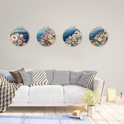 SCECALA 4 Sets Ocean Floral Embroidery Kit - color: Blue and Pink