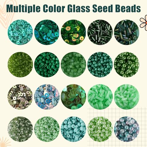Norme 2 Sets Glass Seed Beads and Loose Sequins Kit Loose Beads for Jewelry Making DIY Crafts Felt Kits Embroidery Bracelets and Necklaces 20 Colors(Green) - color: Green