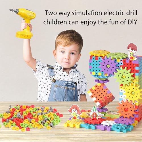 234Pcs Electric Montessori Building Blocks for Toddlers 3-5 4-8, Motorized Gear Construction Toy with Power Drill, STEM Educational Learning Set for Kids, DIY Moving Models, Birthday Gift for Boys