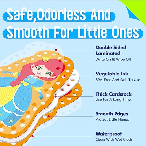 9 Pieces Kids Lacing Cards, Double Sided Sewing Cards in 9 Princess Theme Cards with 9 Colorful Laces, Imagination Development Lacing Toys Games for Children Educational and Learning Activity - color: Princess