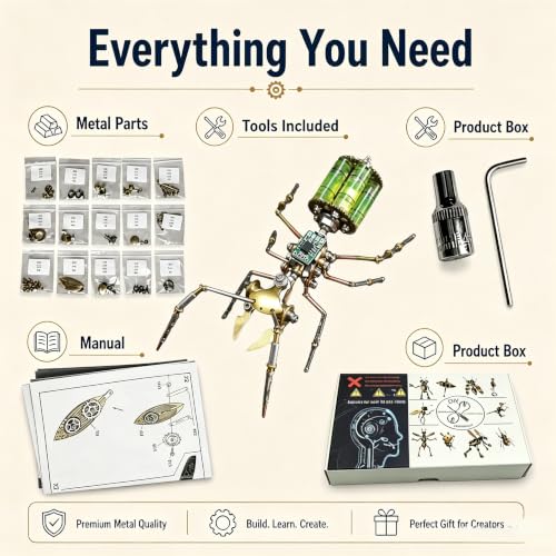 Steampunk 3D Metal Ant Puzzle Model for Adults – Mechanical DIY Assembly Kits 150+ Pcs Unique Desk Decor Christmas & Birthday Gift for Father Husband (Gatling Ant) - style: Gatling Ant