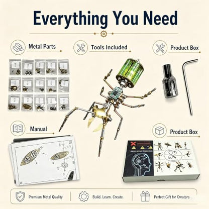 Steampunk 3D Metal Ant Puzzle Model for Adults – Mechanical DIY Assembly Kits 150+ Pcs Unique Desk Decor Christmas & Birthday Gift for Father Husband (Gatling Ant) - style: Gatling Ant