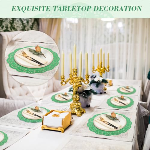 Yexiya 200 Pcs Lace Paper Doilies 14 Inch Round Foil Placemats, Green - color: Green