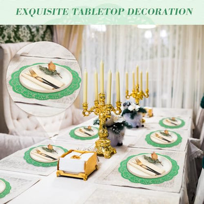 Yexiya 200 Pcs Lace Paper Doilies 14 Inch Round Foil Placemats, Green - color: Green
