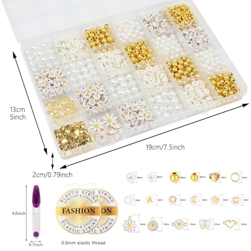 Pearl Bracelet Making Kit Clay Letter Beads for Bracelets for Adult - color: 04-White & Gold