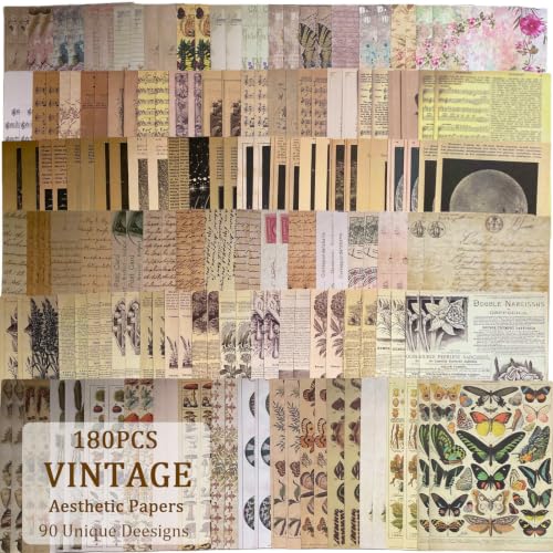 180 Sheets Vintage Scrapbook Paper Pack 6 Themes Vintage DIY Collage Paper, Antique Decorative Journaling Supplies for Bullet Journal, DIY Crafts, Art Collage, Notebook & Photo Frame Decor