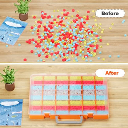 Bluedale 2 Pack 48 Grids Large Plastic Organizer Box with Adjustable Dividers, Beads Storage Containers Compartment Tackle Box Case for Crafts Hobby Small Parts Fishing Seeds Jewelry (Orange) - size: Orange-2P