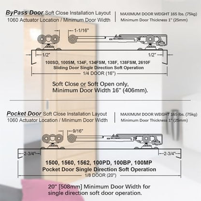 Sliding Pocket Door Single Direction Soft Close Rollers Kit - size: 1060-Single Direction Soft Operation