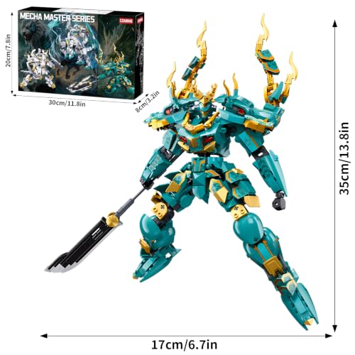 CSNRHG Green Dargon Samurai mech Robot with Long Spear Model Building Blocks Toy Set Mythical Birthday for Age 8+ Children Adults Teens 704 Pieces - color: Long Spear