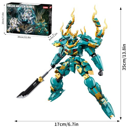 CSNRHG Green Dargon Samurai mech Robot with Long Spear Model Building Blocks Toy Set Mythical Birthday for Age 8+ Children Adults Teens 704 Pieces - color: Long Spear