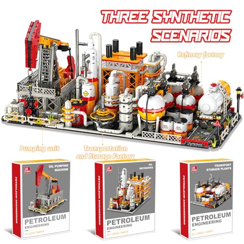 Modular Gas Station & Chemical Plant Building Set, 743 PCS Industrial Storage Tank Brick Model with Loading Bay, Display Model Kit for Adults and Kids Ages 6+ - style: Transportation and Storage Factory