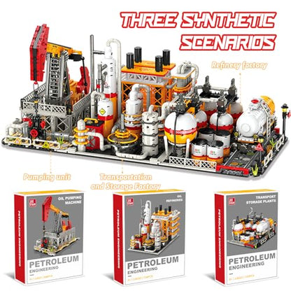 Modular Gas Station & Chemical Plant Building Set, 743 PCS Industrial Storage Tank Brick Model with Loading Bay, Display Model Kit for Adults and Kids Ages 6+ - style: Transportation and Storage Factory