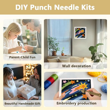 DOODLREAM Shooting Star DIY Punch Needle Embroidery Kit for Adult Beginner, 9.4" Starry Sky Punch Stitching Craft Set for Starter with Frame,Fabric Pattern,Threader, Yarn, Pinch Needle - color: Shooting Star
