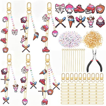 CraftyDream 558 Pcs Ice Cream Drip Baseball Keychain Making Kit DIY Craft - style: Ice Cream Drip Baseball