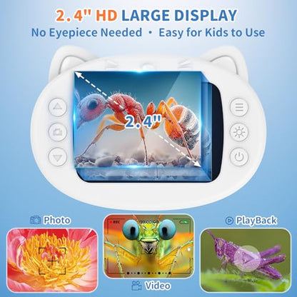 Kids Handheld Digital Microscope 1000X: Science Gift Kit STEM Toy Ages 5-13 - color: White