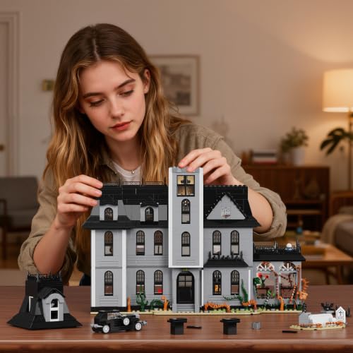Addams Nightfall Manor Family Mansion Horror House Building Set, Dark Comedy Movie House Blocks Toy Kit Compatible with Lego, Gift and Collectible Set for Movie Fans and Collectors