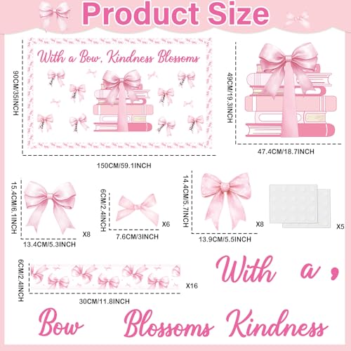 Pink Bow Bulletin Board Set Motivational Kindness Classroom Bulletin Board Decorations Bow Reading Book Cutouts Border Classroom Decorations for Back to School Office Home Chalkboard Decor Wall Door - style: Bow