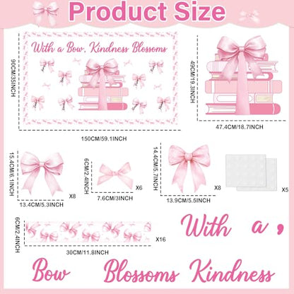 Pink Bow Bulletin Board Set Motivational Kindness Classroom Bulletin Board Decorations Bow Reading Book Cutouts Border Classroom Decorations for Back to School Office Home Chalkboard Decor Wall Door - style: Bow