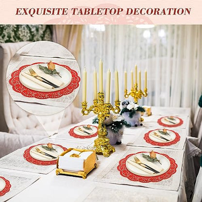 Yexiya 200 Pcs Lace Paper Doilies 14 Inch Round Foil Placemats, Red - color: Red