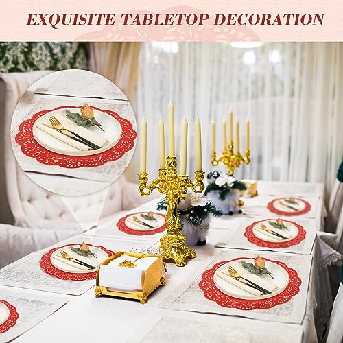 Yexiya 200 Pcs Lace Paper Doilies 14 Inch Round Foil Placemats, Red - color: Red