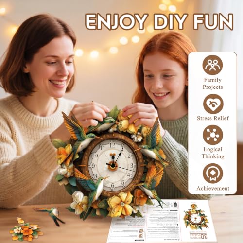 3D Puzzles for Adults Wooden Hummingbird Puzzle Clock Adult Crafts - color: Hummingbird Clock