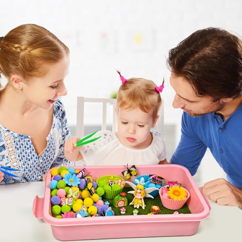 Cinrobiye 197 Pcs Butterfly Learning Activity Set, Spring Nature Sorting Activities with Butterflies, Flowers, Garden Accessories for Fine Motor Activities, Preschool Classroom Learning STEM Education