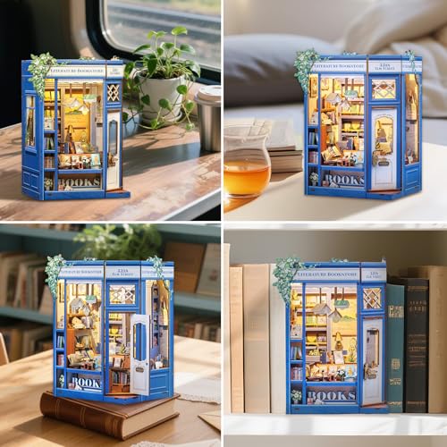 Fsolis Book Nook Kit 3D Wooden Puzzles for Adults - color: Literature Bookstore