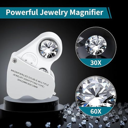 Diamond Tester Pen,Jewelry Diamond Tester Pen+30X 60X Mini LED Magnifying Jewelry Eye Loupe Jewelry Distinguish Tool Professional Diamond Selector for Novice and Expert
