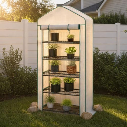5‑Tier Mini Greenhouse, Small Walk‑in Plant Green House, White - color: White B, size: Mini