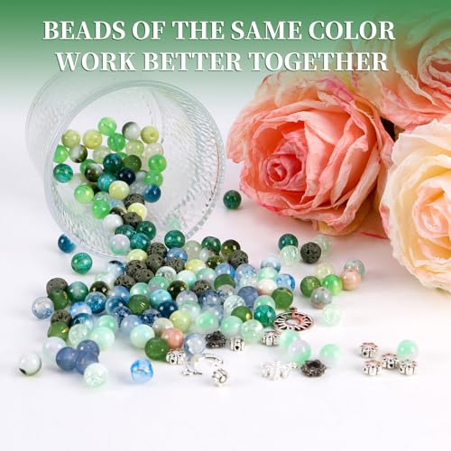 Tunmiok Glass Beads for Bracelets Making Kit, Jewelry Making Supplies with Charms, Crystal String, Spacer Beads, DIY Bracelet Necklace Craft Kit for Adults (Green) - color: Green