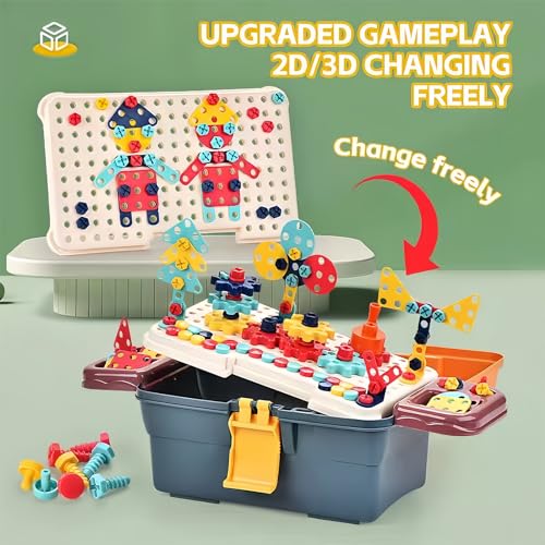Magic Montessori Play Toolbox, Design and Drill Toy, Kids Tool Set Box Kit for Toddler 3-5 Drill and Screw Toys, Building STEM Educational Kids Real Power Tools Toy for Boy Girl